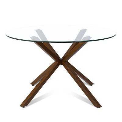 Olive+Oslo 5-Piece Dining Table Set for 4, Round Glass Dining Table with 4 Upholstered Dining Chairs Walnut Legs-Panipeachy