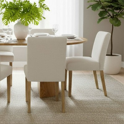 47-83 Extendable Dining Table Set for 6, Natural Wood-Tone Table and 6 Linen Armless Chairs with Solid Wood Legs for Dining Room-Panipeachy