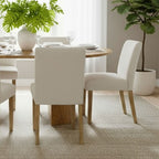 47-83 Extendable Dining Table Set for 6, Natural Wood-Tone Table and 6 Linen Armless Chairs with Solid Wood Legs for Dining Room-Panipeachy