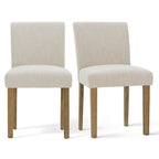 Expandable Dining Table Set for 8, Rectangular Table with Removable Leaves and Armless Linen Chairs, Featuring Solid Wood Legs-Panipeachy