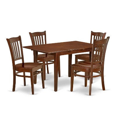 HomeStock 5-Pc Mahogany Finish Solid Wood Top-Rectangular Dining Room Set with Leaf-Seats 4