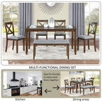 sumyeg 6 Piece Wooden Dining Table Set with Table, 4 Upholstered Chairs and Bench