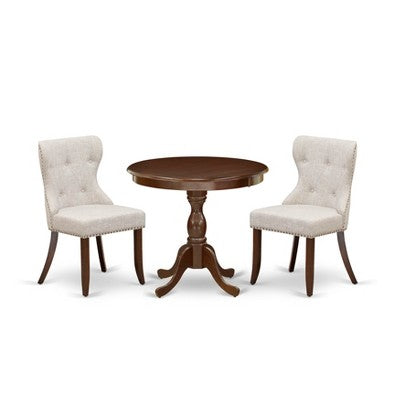 HomeStock Round Dining Table Set Linen Parson Chairs Classic
