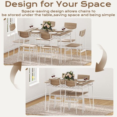 Karl Home 7-Piece Dining Table Set for 6, 43.3 Kitchen Table and Wood Chairs with Storage and Backrest