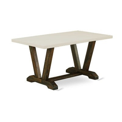 HomeStock 6-Piece Rectangle Distressed Jacobean Finish Solid Wood Top Dining Table with 1-Bench, 4-Chairs