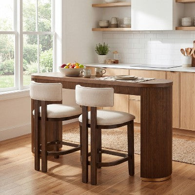 Christopher Knight Home Johnson 3 Piece Farmhouse Rubberwood Upholstered Counter Height Dining Chairs with Fluted Table