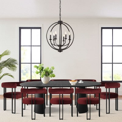 Expandable Round to Oval Dining Table Set with 8 Velvet Chairs, 3-in-1 Pedestal Dining Set, Seats 4 to 8, Modern Dining Room Set-Panipeachy