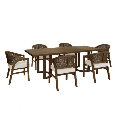 Christopher Knight Home Keira 7 Piece Modern Rattan and Rubberwood Upholstered Dining Set