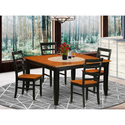 HomeStock 5-Piece Square Black Finish Solid Wood Top Dining table with 4-Chairs