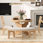 GDFStudio Agnes 5 Piece Rustic Round Dining Set with Upholstered Chairs and Curved Bench