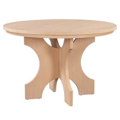 GDFStudio Agnes 5 Piece Rustic Round Dining Set with Upholstered Chairs and Curved Bench