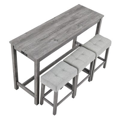 sumyeg Industrial 4-Piece Bar Table Set with Power Outlet in Grey