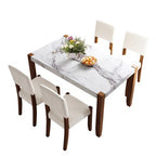 Faux Marble Dining Table Set for 4, 5 Pieces Rectangle Dining Table with 4 Upholstered Chairs for Small Space Kictchen