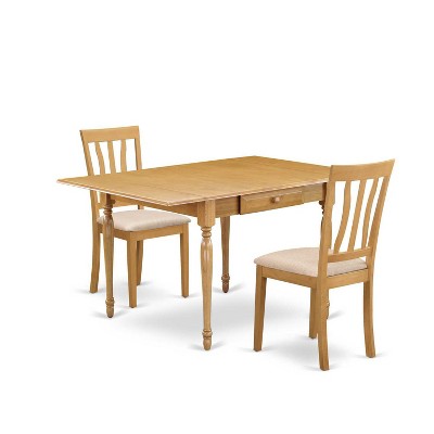 HomeStock 3-Piece Natural Brown Oak Finish Solid Wood Top With Dropleaf Dining Table Set