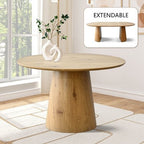 47-83 Extendable Dining Table Set for 6, Natural Wood-Tone Table and 6 Linen Armless Chairs with Solid Wood Legs for Dining Room-Panipeachy