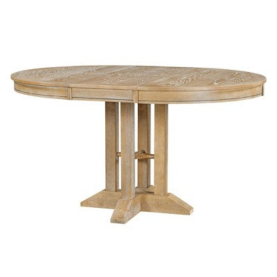 Farmhouse 5 Piece Kitchen Dining Set for 4, Solid Wood Extendable Round Dining Table Set and 4 Upholstered Chairs for Kitchen