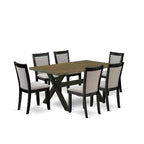 HomeStock 7-Piece Distressed Jacobean Finish Solid Wood Top Dining Table with 6-Parson Chairs