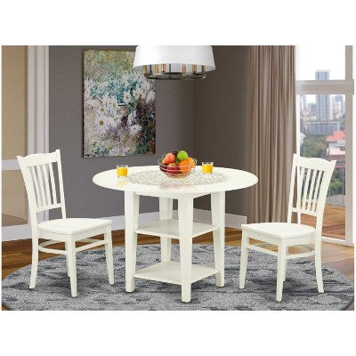 HomeStock 3-Piece Linen White Finish Solid Wood Top Dining Table Set
