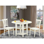 HomeStock 3-Piece Linen White Finish Solid Wood Top Dining Table Set