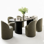 Dining Table Set for 6, Oval 79 Table and Linen Fabric Upholstered Barrel Chairs with Casters, for the Dining Room-Panipeachy