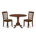 Round Dinette Set with Drop Leaf Table & 2 Linen Dining Chairs - Mahogany Finish