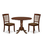 Round Dinette Set with Drop Leaf Table & 2 Linen Dining Chairs - Mahogany Finish