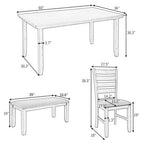 6-Piece Farmhouse Dining Table Set Dining Set with Rustic Dining Table, 4 High-back Dining Chairs and Bench, Natural Wood Wash/Gray-ModernLuxe