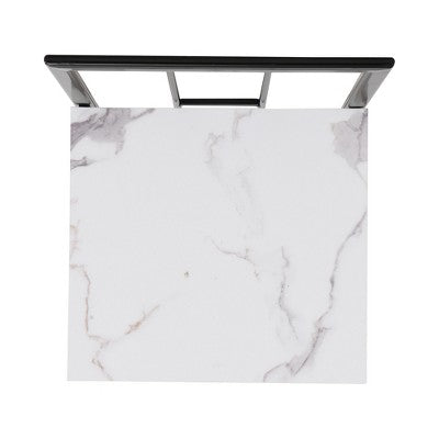Modern Marble Dining Table Set for 6 with Metal Frame, Rectangular Marble Sticker Table and 6 Chairs for Dining Room Kitchen