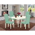 HomeStock 5-Pc Linen White Finish Solid Wood Top - Dining Room Set with Dropleaf - Seats 4