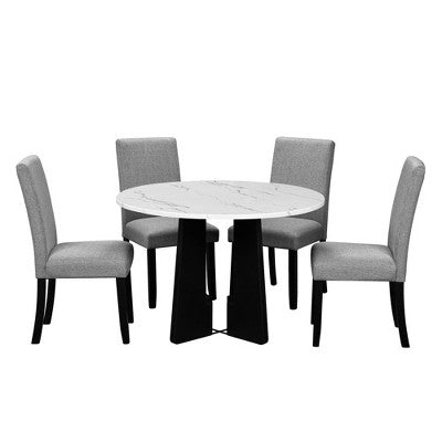 5-piece Round Dining Table Set Dining Set with 4 Upholstered Chairs for Dining Room, Kitchen and Living room, Beige/Black/Gray/White-ModernLuxe