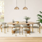 3-in-1 Oval Extendable Dining Table Set with 6 Chenille Upholstered Chairs Featuring Gold Metal Legs, Versatile Dining Furniture-Panipeachy