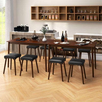 Costway 5PCS Dining Table Set for 4 w/ 4 Upholstered Stools Rubber Wood Legs for Kitchen