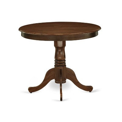 3-Piece Antique Walnut Finish Solid Wood Top - Round Dining Room Set - Seats 4