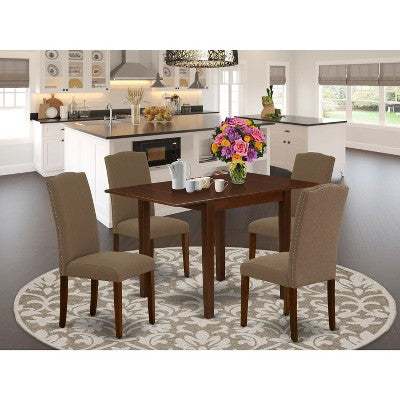 HomeStock 5-Pc Mahogany Finish Solid Wood Top - Dining Room Set - Seats 4