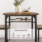 5 Piece Dining Table Set for 4 with Storage Rack, Metal and Wood Rectangular Dining Room Table Set for Kitchen, Dining Room, Dinette,Rustic Brown