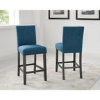 Roundhill Furniture Biony Espresso Wood Counter Height Dining Set with Blue Fabric Nailhead Stools