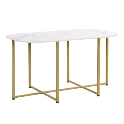 Modern Marble Dining Table Set for 6 with Metal Frame, Rectangular Marble Sticker Table and 6 Chairs for Dining Room Kitchen