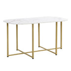 Modern Marble Dining Table Set for 6 with Metal Frame, Rectangular Marble Sticker Table and 6 Chairs for Dining Room Kitchen