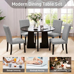 5-piece Round Dining Table Set Dining Set with 4 Upholstered Chairs for Dining Room, Kitchen and Living room, Beige/Black/Gray/White-ModernLuxe