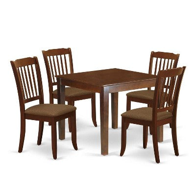 HomeStock 5-Pc Mahogany Finish Solid Wood Top - Square Dining Room Set - Seats 4