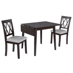3 Piece Expandable Dining Set with 2 Upholstered Chairs, Wood Dining Table with Drop Leaf for Small Place