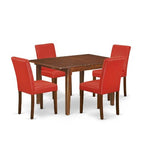 HomeStock 5-Pc Mahogany Finish Solid Wood Top-Rectangular Dining Room Set with Butterfly Leaf-Seats 4