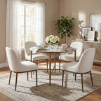 Christopher Knight Home Valeska 5 Piece Industrial Luxe Hand-Forged Sintered Stone Dining Table with Upholstered Dining Chairs