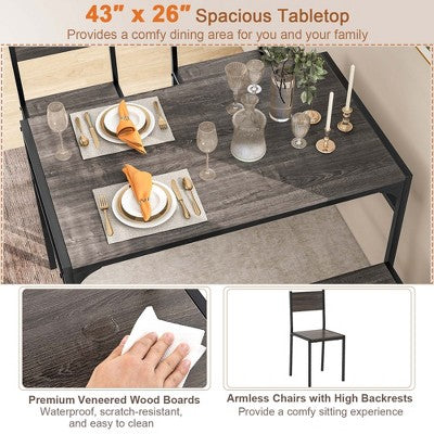 Costway Dining Table Set for 4 Rectangular Table with 2 Chairs, 1 Bench, Storage Racks Rustic Brown/Gray/Brown