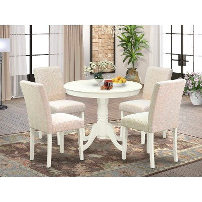 HomeStock Round Kitchen Dining Set Linen Fabric Chairs 36 Inch