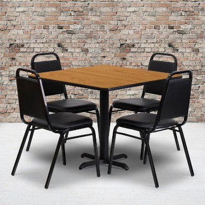 Emma and Oliver 36 Square Laminate X-Base Table Set with 4 Banquet Chairs