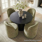 5-Piece Dining Table Set for 4, Modern Barrel Chair with Wheels and Chenille Upholstery, Black Round Pedestal Table-Panipeachy