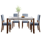 Faux Marble Dining Table Set for 4, 5 Pieces Rectangle Dining Table with 4 Upholstered Chairs for Small Space Kictchen