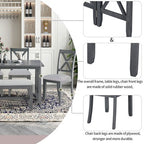 6 Piece Extendable Dining Table Set Dining Set Small Dinette Kitchen Table Set with Foldable Table, 4 Upholstered Chairs, Bench, Gray/Espresso-HABITRI