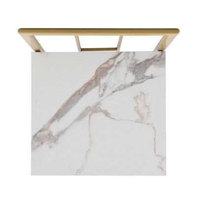 Modern Marble Dining Table Set for 6 with Metal Frame, Rectangular Marble Sticker Table and 6 Chairs for Dining Room Kitchen